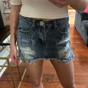 Distressed Denim Mini Skirt